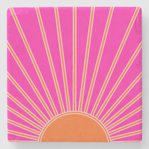 Sun Sunrise Hot Pink And Orange Preppy Sunshine Stone Coaster
