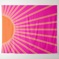 Sun Print Sunrise Hot Pink And Orange Sunshine Retro Sun Wall Art