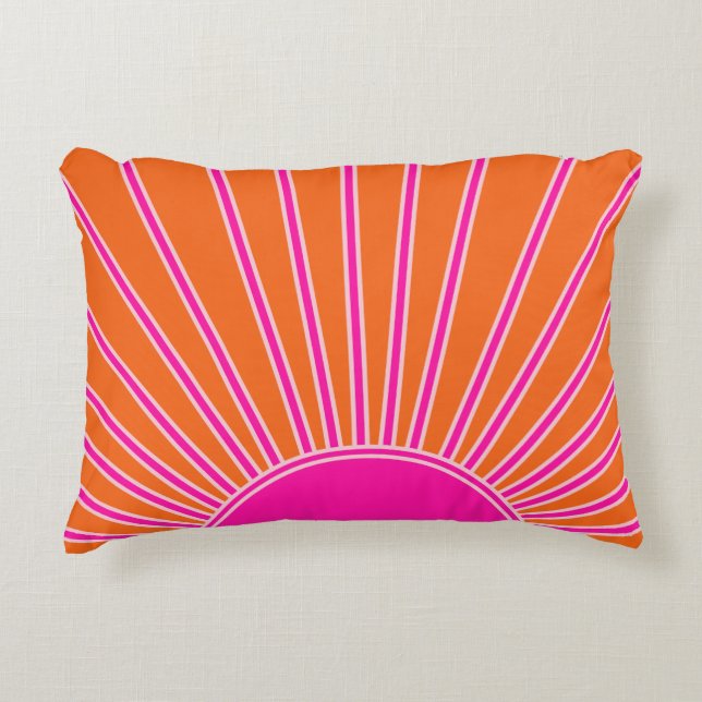 Sun Sunrise Orange And Hot Pink Preppy Sunshine Accent Pillow (Front)