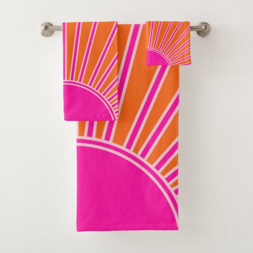 Sun Sunrise Orange And Hot Pink Preppy Sunshine Bath Towel Set