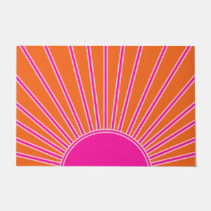 Sun Sunrise Orange And Hot Pink Preppy Sunshine Doormat