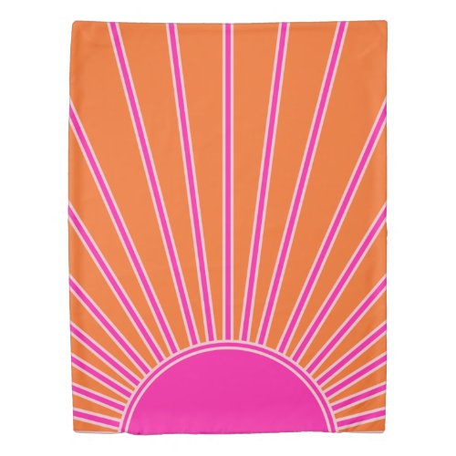 Sun Sunrise Orange And Hot Pink Preppy Sunshine Duvet Cover