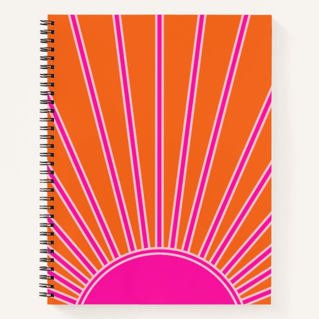 Sun Sunrise Orange And Hot Pink Preppy Sunshine Notebook (Front)
