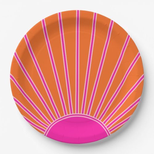 Sun Sunrise Orange And Hot Pink Preppy Sunshine Paper Plates