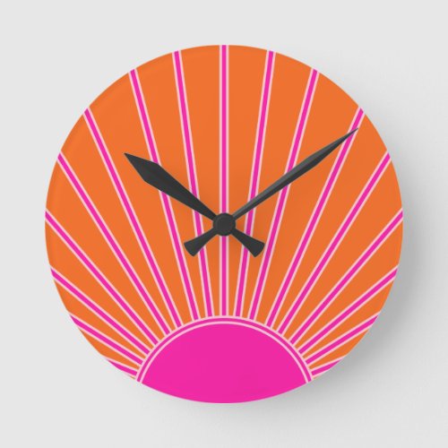 Sun Sunrise Orange And Hot Pink Preppy Sunshine Round Clock