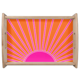 Sun Sunrise Orange And Hot Pink Preppy Sunshine Serving Tray