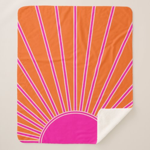 Sun Sunrise Orange And Hot Pink Preppy Sunshine Sherpa Blanket