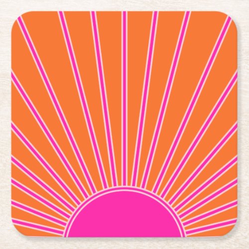 Sun Sunrise Orange And Hot Pink Preppy Sunshine Square Paper Coaster