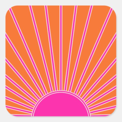 Sun Sunrise Orange And Hot Pink Preppy Sunshine Square Sticker