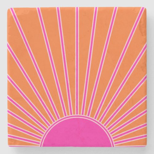 Sun Sunrise Orange And Hot Pink Preppy Sunshine Stone Coaster