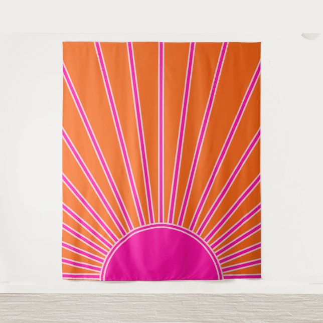 Sun Sunrise Orange And Hot Pink Preppy Sunshine Tapestry (Front)