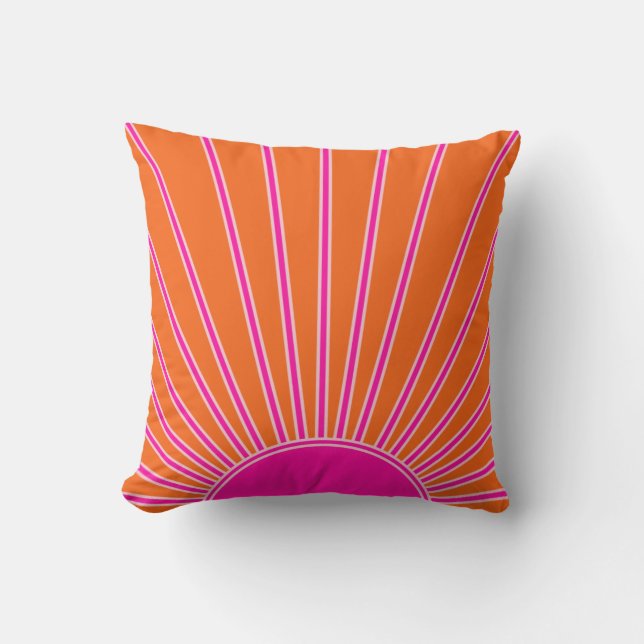 Sun Sunrise Orange And Hot Pink Preppy Sunshine Throw Pillow (Front)