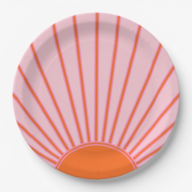 Sun Sunrise Pastel Pink And Orange Sunshine Paper Plates (Front)