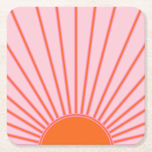 Sun Sunrise Pastel Pink And Orange Sunshine Square Paper Coaster