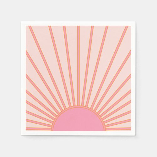 Sun Sunrise Pink Abstract Retro Sunshine Napkins