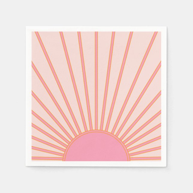 Sun Sunrise Pink Abstract Retro Sunshine Napkins (Front)