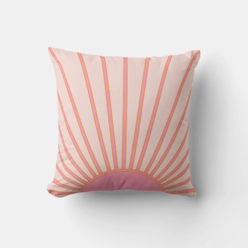 Sun Sunrise Pink Abstract Retro Sunshine Throw Pillow