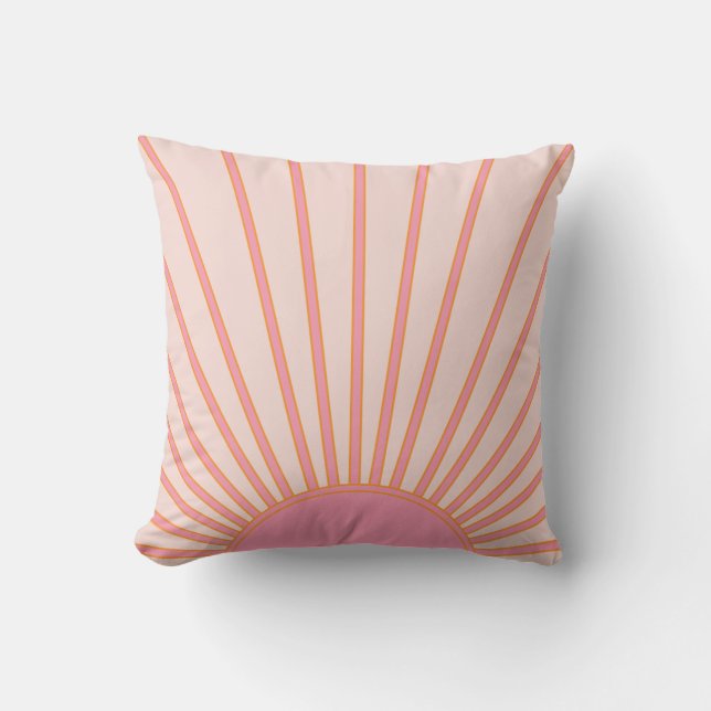 Sun Sunrise Pink Abstract Retro Sunshine Throw Pillow (Front)
