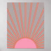 Sun Print Sunrise Hot Pink And Orange Sunshine Retro Sun Wall Art Vintage  Boho Abstract Modern Decor Wrapping Paper by Daily Regina Designs