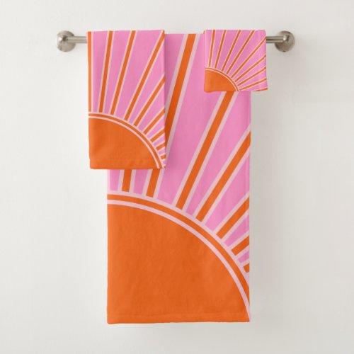 Sun Sunrise Pink And Orange Vintage Boho Sunshine Bath Towel Set