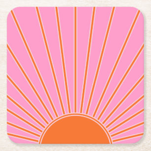Sun Sunrise Pink And Orange Vintage Boho Sunshine Square Paper Coaster