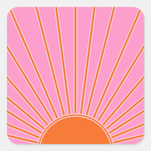 Sun Sunrise Pink And Orange Vintage Boho Sunshine Square Sticker