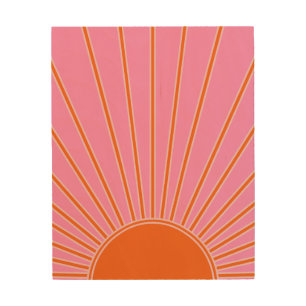 Sun Sunrise Pink And Orange Vintage Boho Sunshine Wood Wall Art
