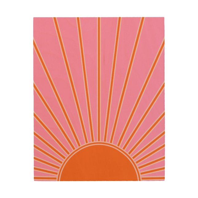Sun Sunrise Pink And Orange Vintage Boho Sunshine Wood Wall Art (Front)