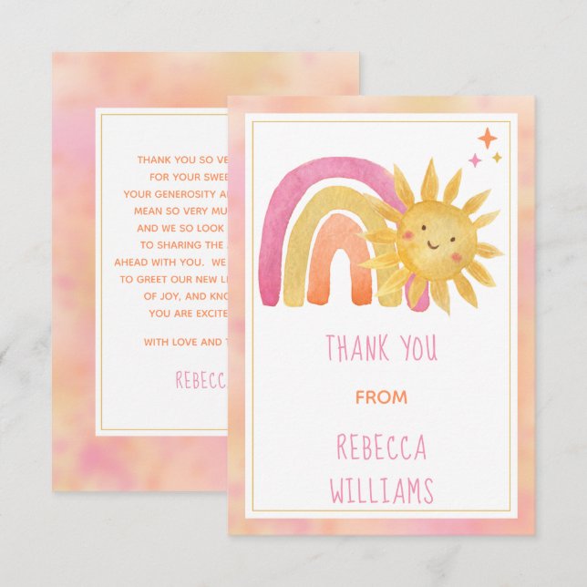 Sun | Sunshine and Rainbow Baby Shower Thank You (Front/Back)
