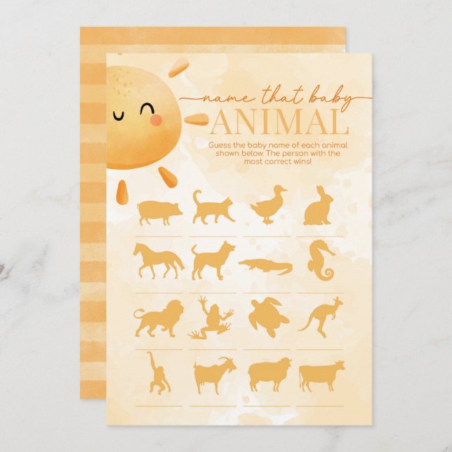Sun Sunshine Name that Baby Animal Shower Game Invitation (Front/Back)