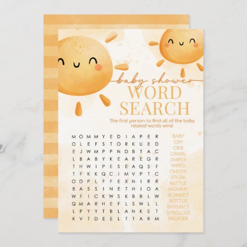 Sun Sunshine Word Search Baby Shower Game Invitation