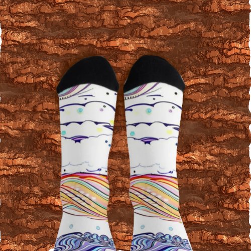 SUN SURF Clouds Land Illustrative Socks