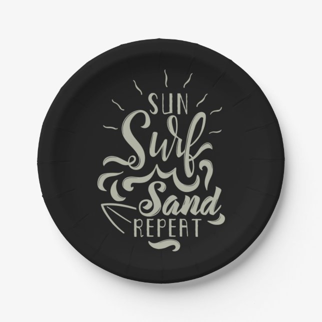Sun Surf Sand Repeat Paper Plates (Front)