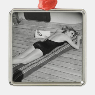 Sun Tanning Woman Metal Ornament