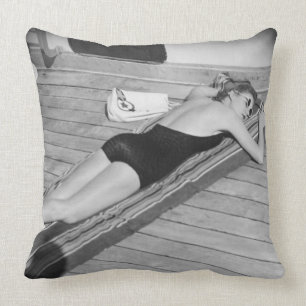 Sun Tanning Woman Throw Pillow