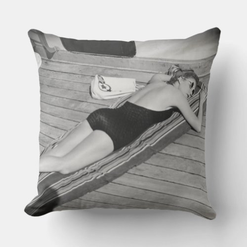 Sun Tanning Woman Throw Pillow