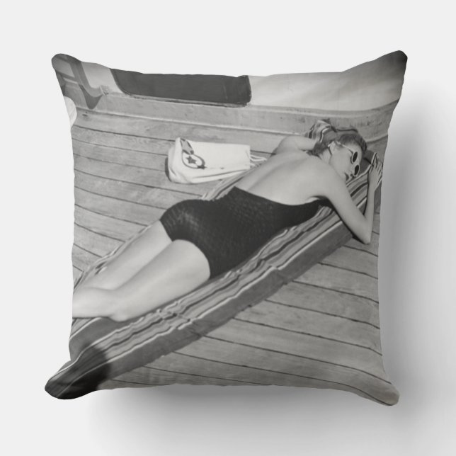 Sun Tanning Woman Throw Pillow (Front)