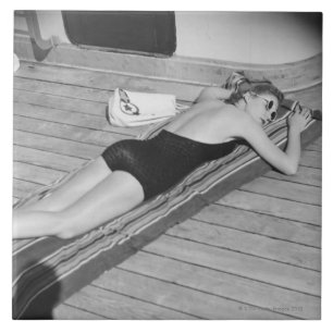 Sun Tanning Woman Tile