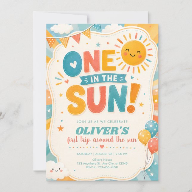 Sun Theme 1st Birthday Invite (Front)