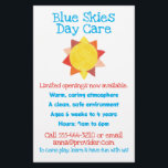 Sun theme child care flyer<br><div class="desc">Playful but polished promotional flyer for child care,  featuring a child's artwork & a soft,  nature-inspired color palette. Creators give half their proceeds to kids' charities.</div>