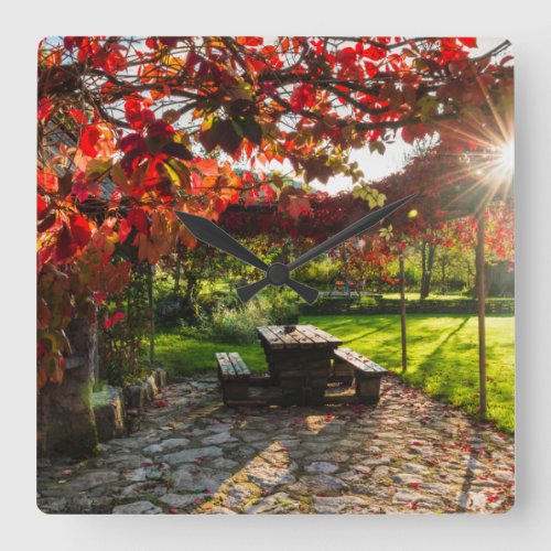 Sun through autumn leaves Croatia Square Wall Clock