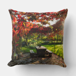 Sun through autumn leaves, Croatia Throw Pillow