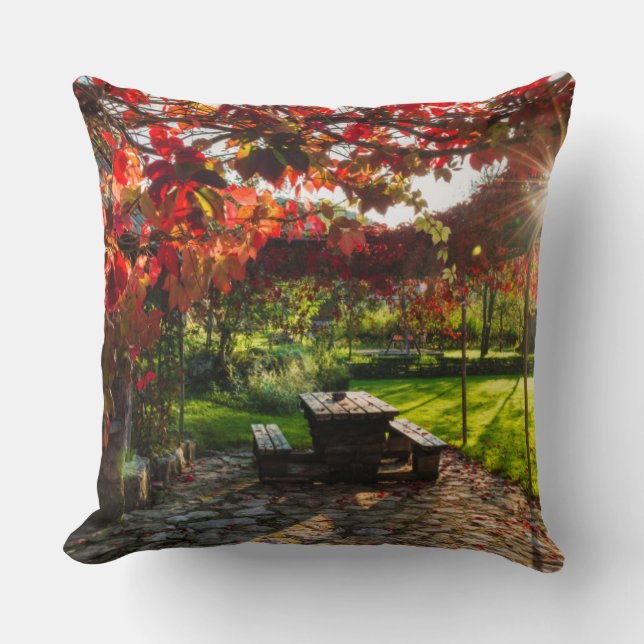 Sun through autumn leaves, Croatia Throw Pillow (Front)