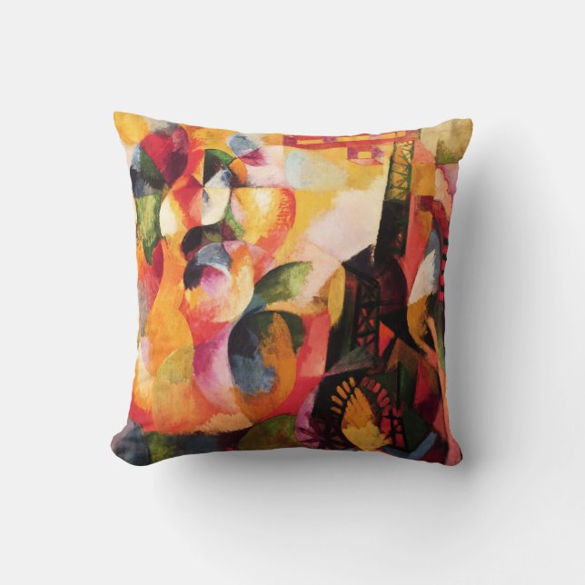 Sun, Tower, Airplane, Fine Art Painting Style Throw Pillow (Front)