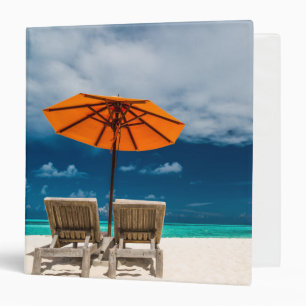 Sun Umbrella On Sandy Beach Maldives 3 Ring Binder