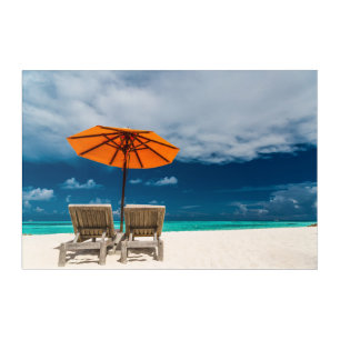 Sun Umbrella On Sandy Beach Maldives Acrylic Print
