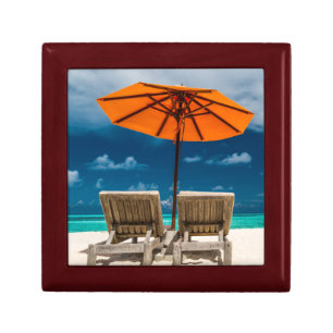 Sun Umbrella On Sandy Beach Maldives Jewelry Box