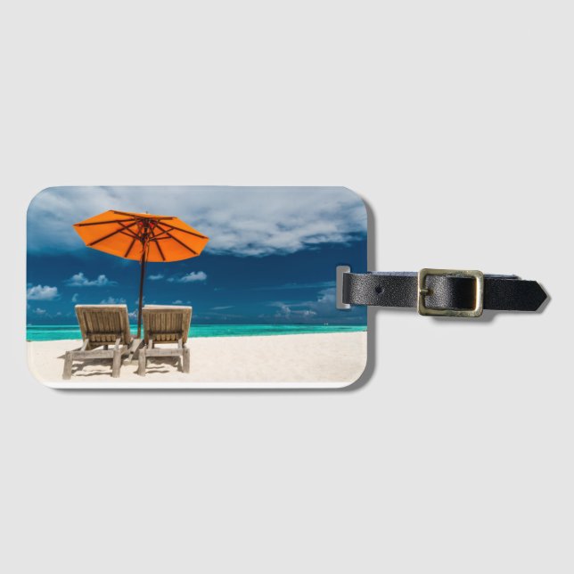 Sun Umbrella On Sandy Beach |Maldives Luggage Tag (Front Horizontal)