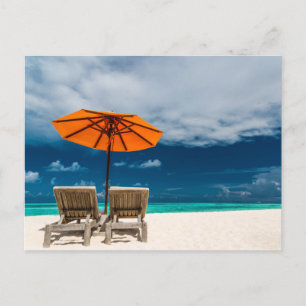 Sun Umbrella On Sandy Beach  Maldives Postcard