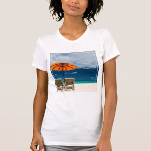 Sun Umbrella On Sandy Beach Maldives T-Shirt